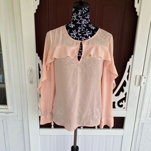 Cato Women's Keyhole Ruffled Peach Long Sleeve Blouse Size Small